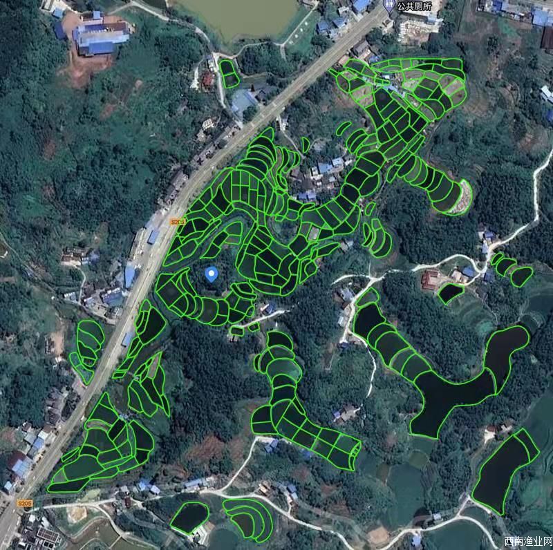 永川水花水產基地衛星地圖魚塘場景描圖